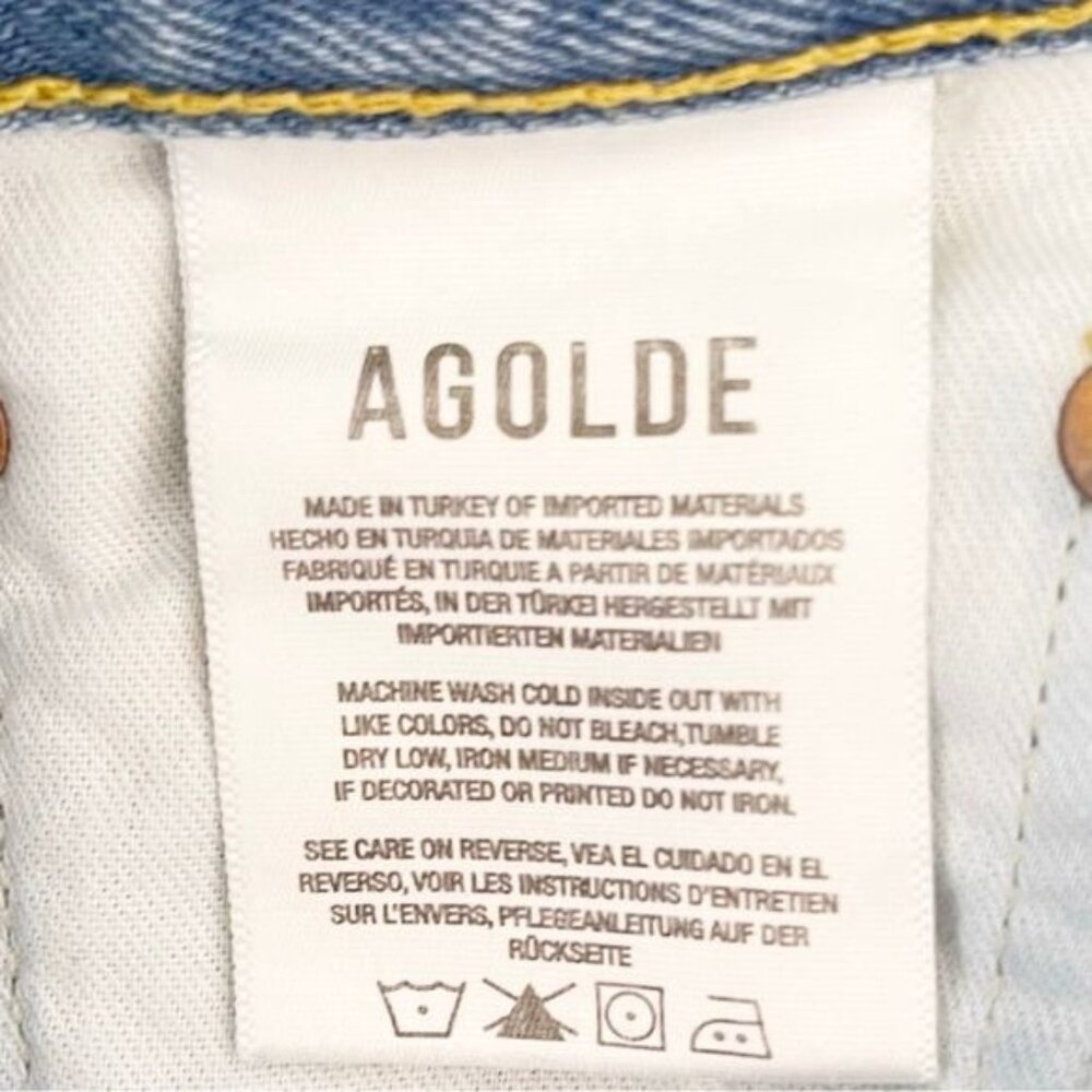 AGOLDE THE PARKER 100% cotton Hong rise raw hem denim shorts 24 - Picture 6 of 9